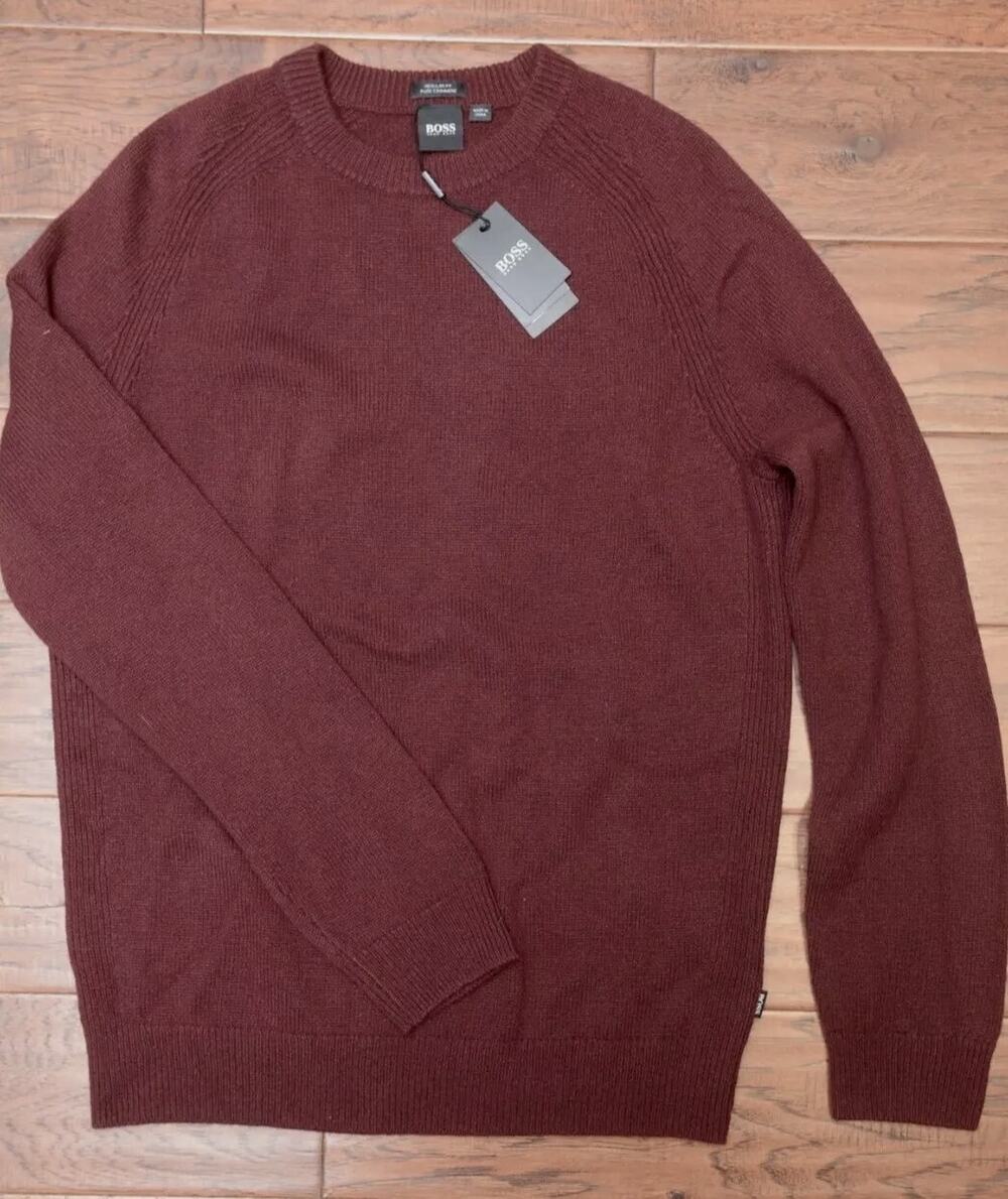 Hugo Boss $398 Men's Banilo Regular Fit Dark Red 100% Cashmere Knit Sweater S
